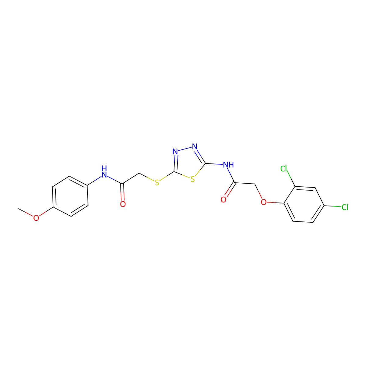 2-(2,4-dichlorophenoxy)-N-(5-((2-((4-methoxyphenyl)amino)-2-oxoethyl)thio)-1,3,4-thiadiazol-2-yl)acetamide molecular structure, CAS 392293-55-9