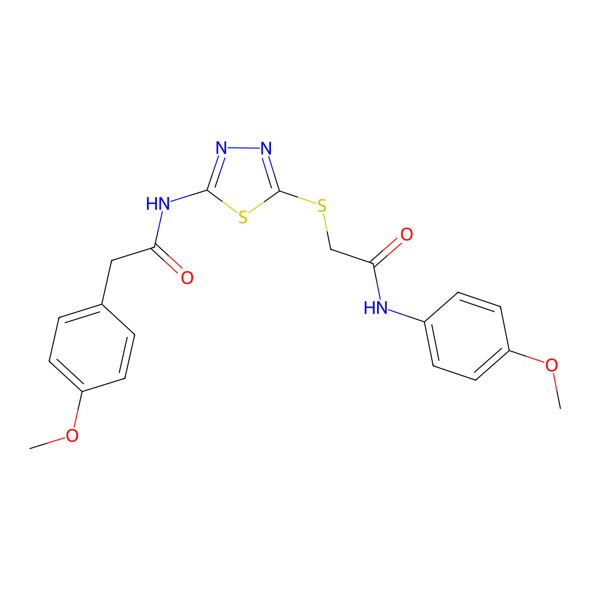 N-(4-methoxyphenyl)-2-((5-(2-(4-methoxyphenyl)acetamido)-1,3,4-thiadiazol-2-yl)thio)acetamide molecular structure, CAS 392293-57-1