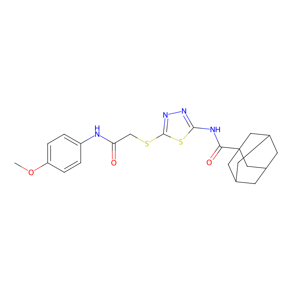 N-[5-[2-(4-methoxyanilino)-2-oxoethyl]sulfanyl-1,3,4-thiadiazol-2-yl]adamantane-1-carboxamide molecular structure, CAS 392293-60-6