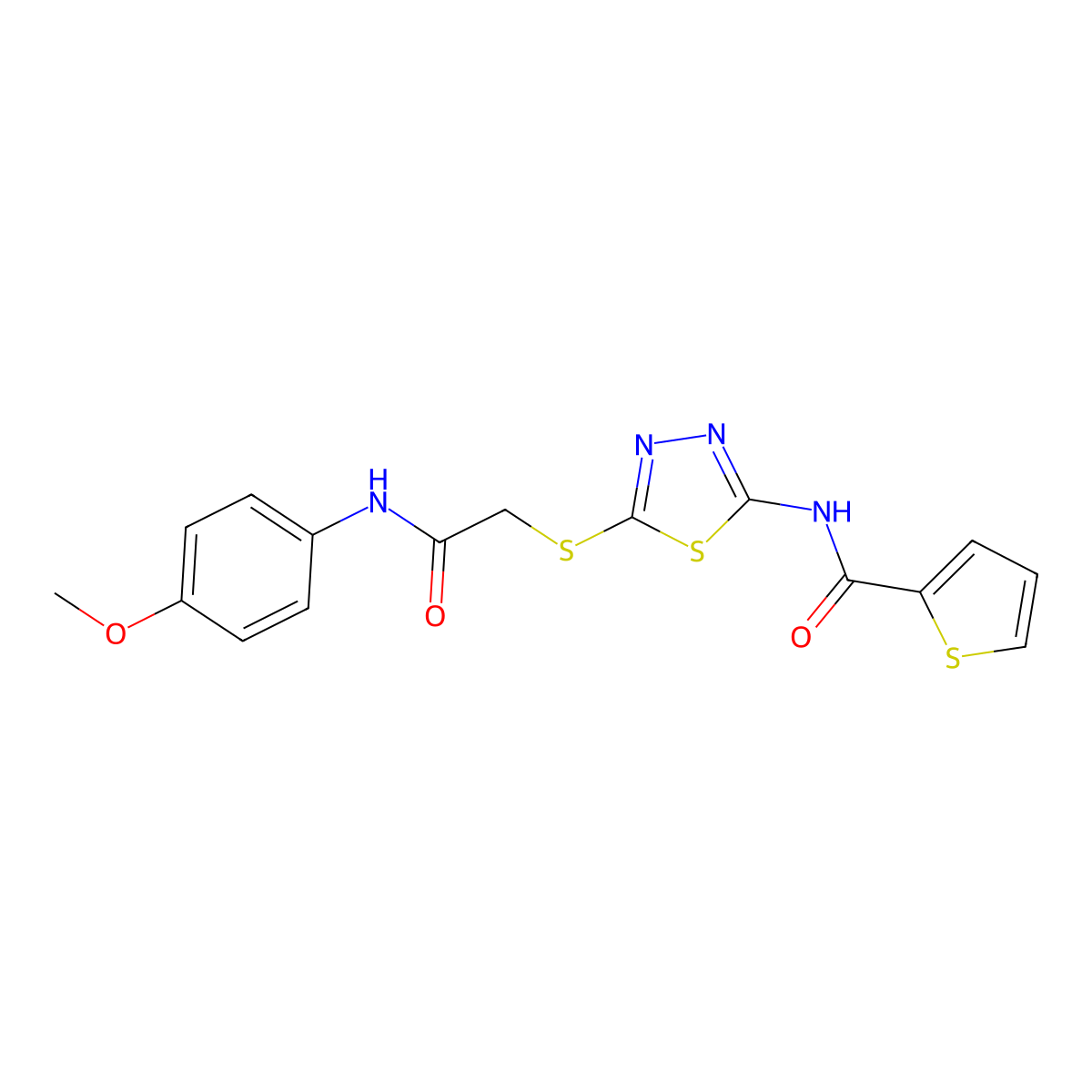 N-[5-[2-(4-methoxyanilino)-2-oxoethyl]sulfanyl-1,3,4-thiadiazol-2-yl]thiophene-2-carboxamide molecular structure, CAS 392293-61-7