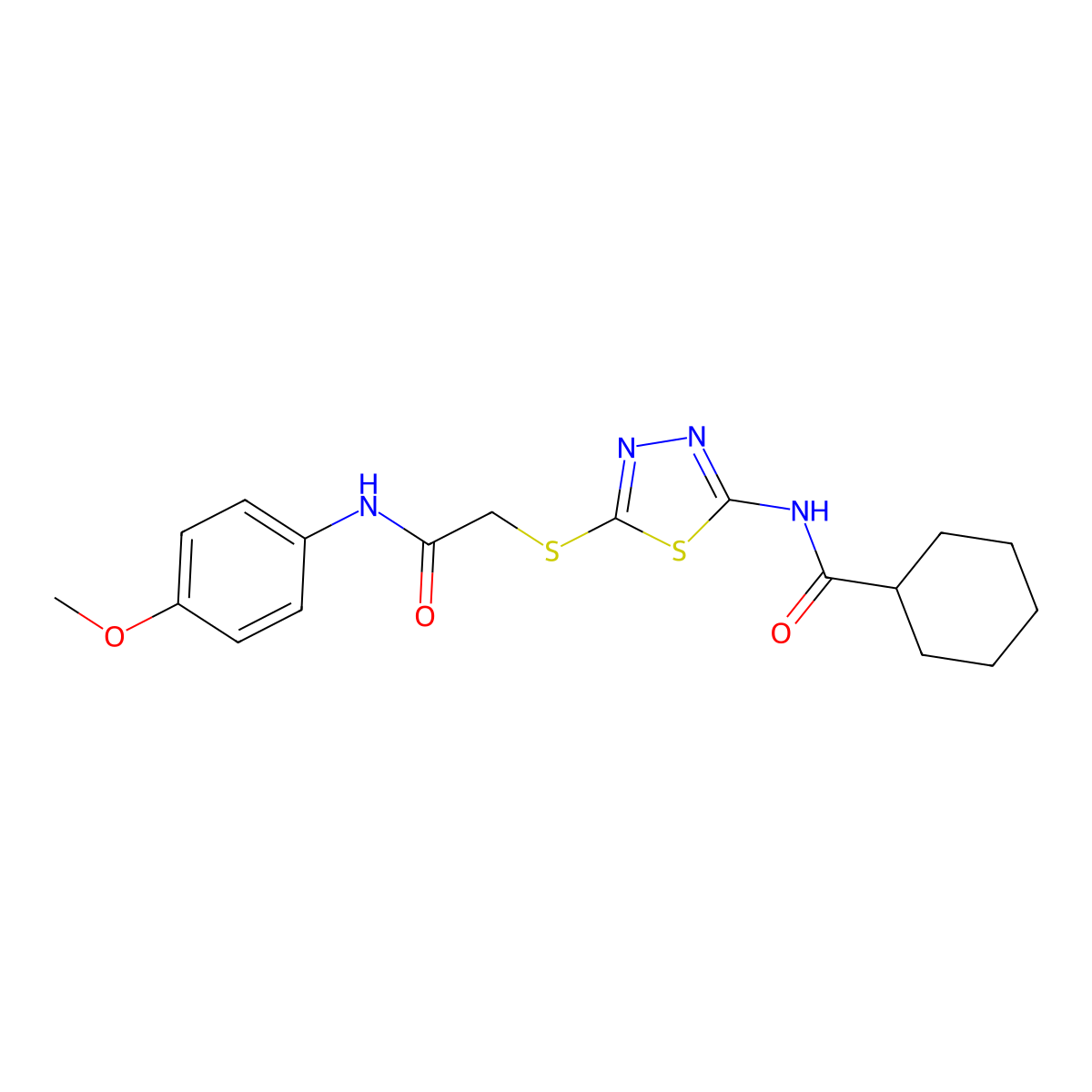 N-[5-({[(4-methoxyphenyl)carbamoyl]methyl}sulfanyl)-1,3,4-thiadiazol-2-yl]cyclohexanecarboxamide molecular structure, CAS 392293-62-8