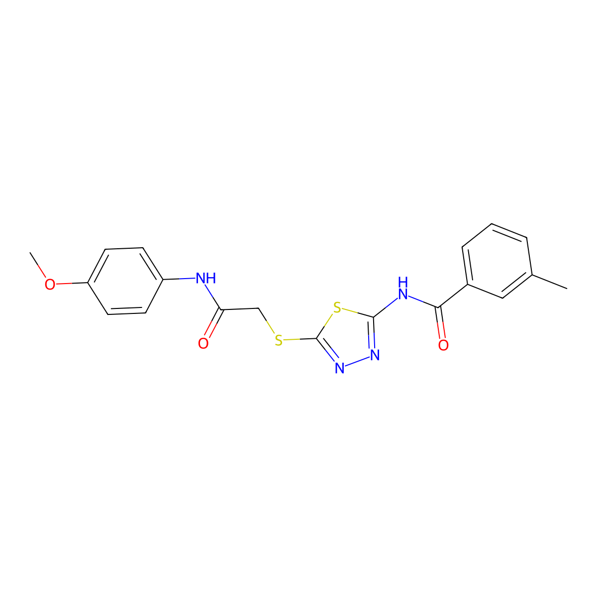 N-[5-[2-(4-methoxyanilino)-2-oxoethyl]sulfanyl-1,3,4-thiadiazol-2-yl]-3-methylbenzamide molecular structure, CAS 392293-65-1