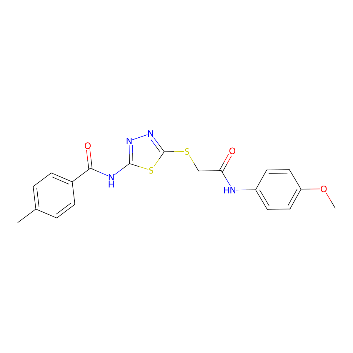 N-[5-[2-(4-methoxyanilino)-2-oxoethyl]sulfanyl-1,3,4-thiadiazol-2-yl]-4-methylbenzamide molecular structure, CAS 392293-66-2