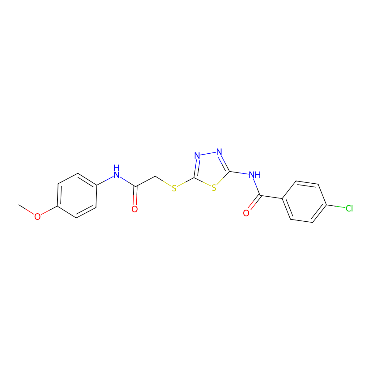 4-chloro-N-(5-((2-((4-methoxyphenyl)amino)-2-oxoethyl)thio)-1,3,4-thiadiazol-2-yl)benzamide molecular structure, CAS 392293-67-3