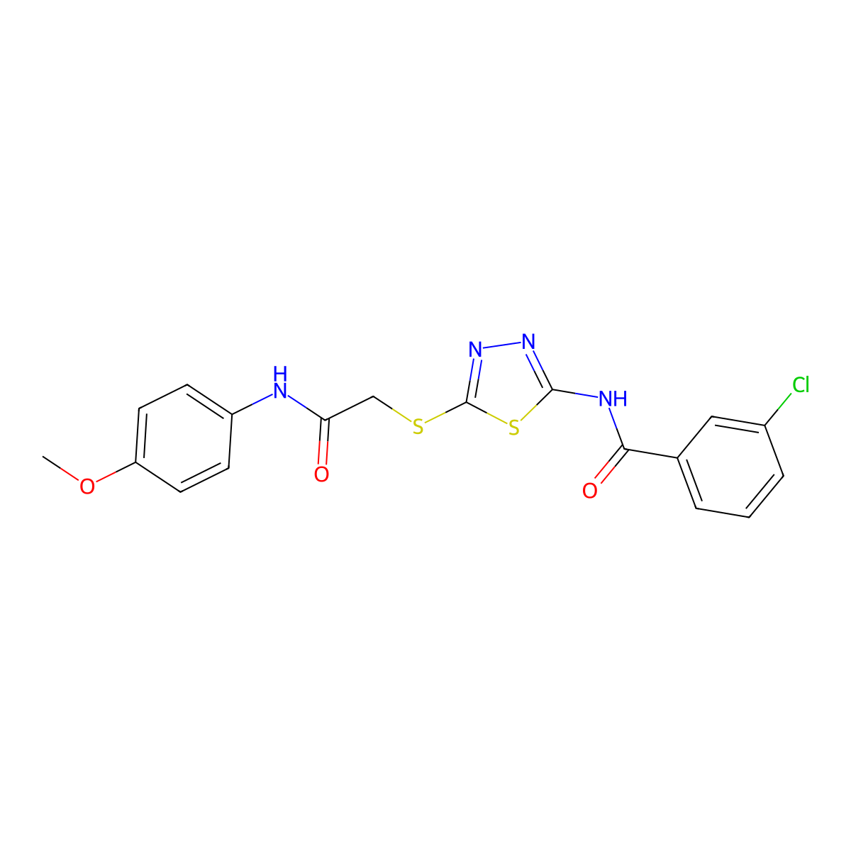 3-chloro-N-(5-((2-((4-methoxyphenyl)amino)-2-oxoethyl)thio)-1,3,4-thiadiazol-2-yl)benzamide molecular structure, CAS 392293-68-4