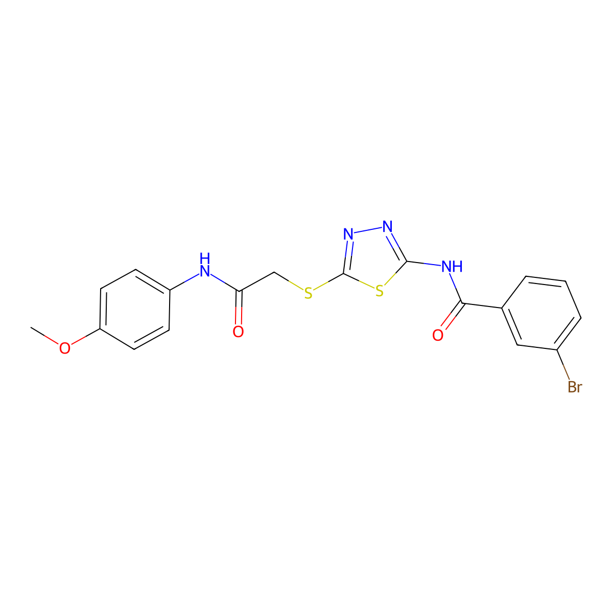 3-bromo-N-[5-[2-(4-methoxyanilino)-2-oxoethyl]sulfanyl-1,3,4-thiadiazol-2-yl]benzamide molecular structure, CAS 392293-71-9