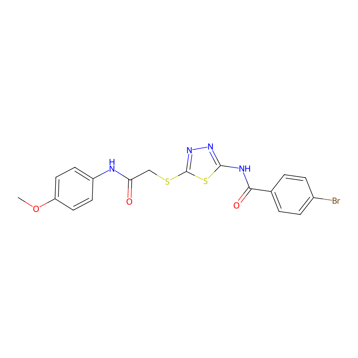4-bromo-N-[5-[2-(4-methoxyanilino)-2-oxoethyl]sulfanyl-1,3,4-thiadiazol-2-yl]benzamide molecular structure, CAS 392293-72-0