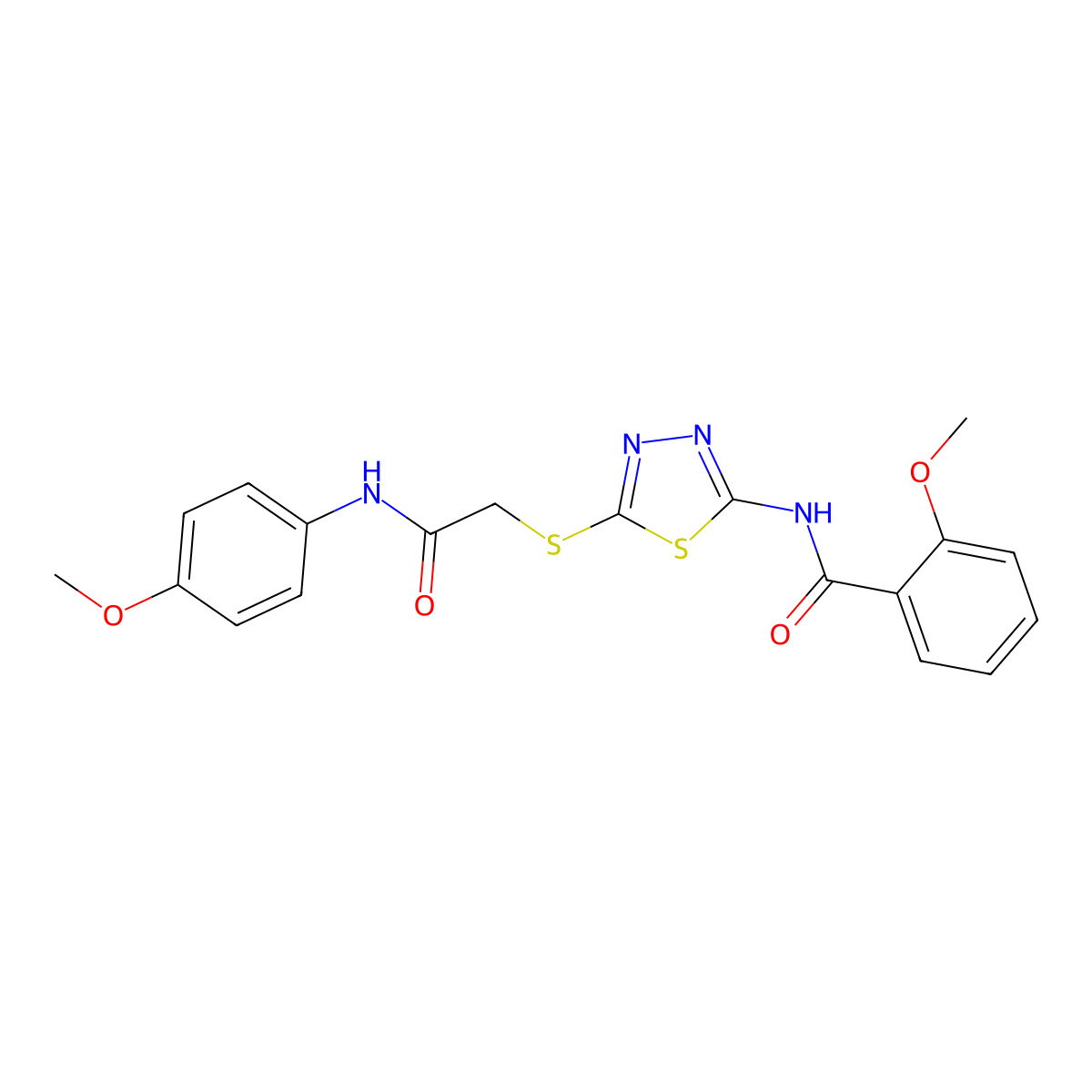 2-methoxy-N-(5-((2-((4-methoxyphenyl)amino)-2-oxoethyl)thio)-1,3,4-thiadiazol-2-yl)benzamide molecular structure, CAS 392293-73-1
