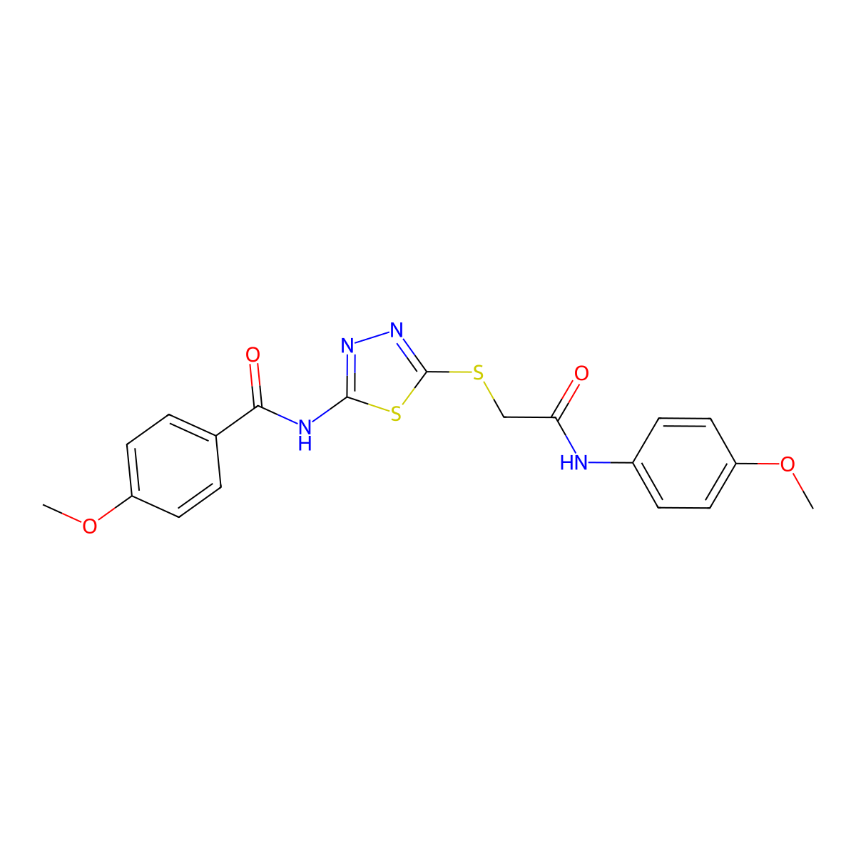 4-methoxy-N-(5-((2-((4-methoxyphenyl)amino)-2-oxoethyl)thio)-1,3,4-thiadiazol-2-yl)benzamide molecular structure, CAS 392293-75-3