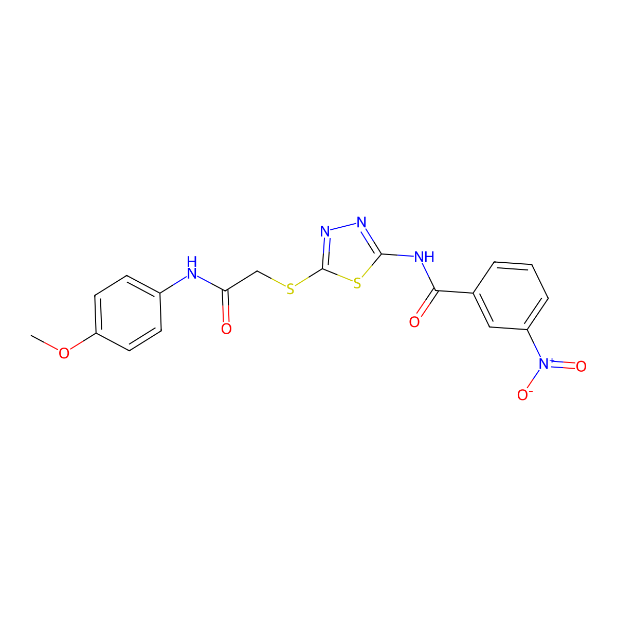 N-(5-((2-((4-methoxyphenyl)amino)-2-oxoethyl)thio)-1,3,4-thiadiazol-2-yl)-3-nitrobenzamide molecular structure, CAS 392293-77-5