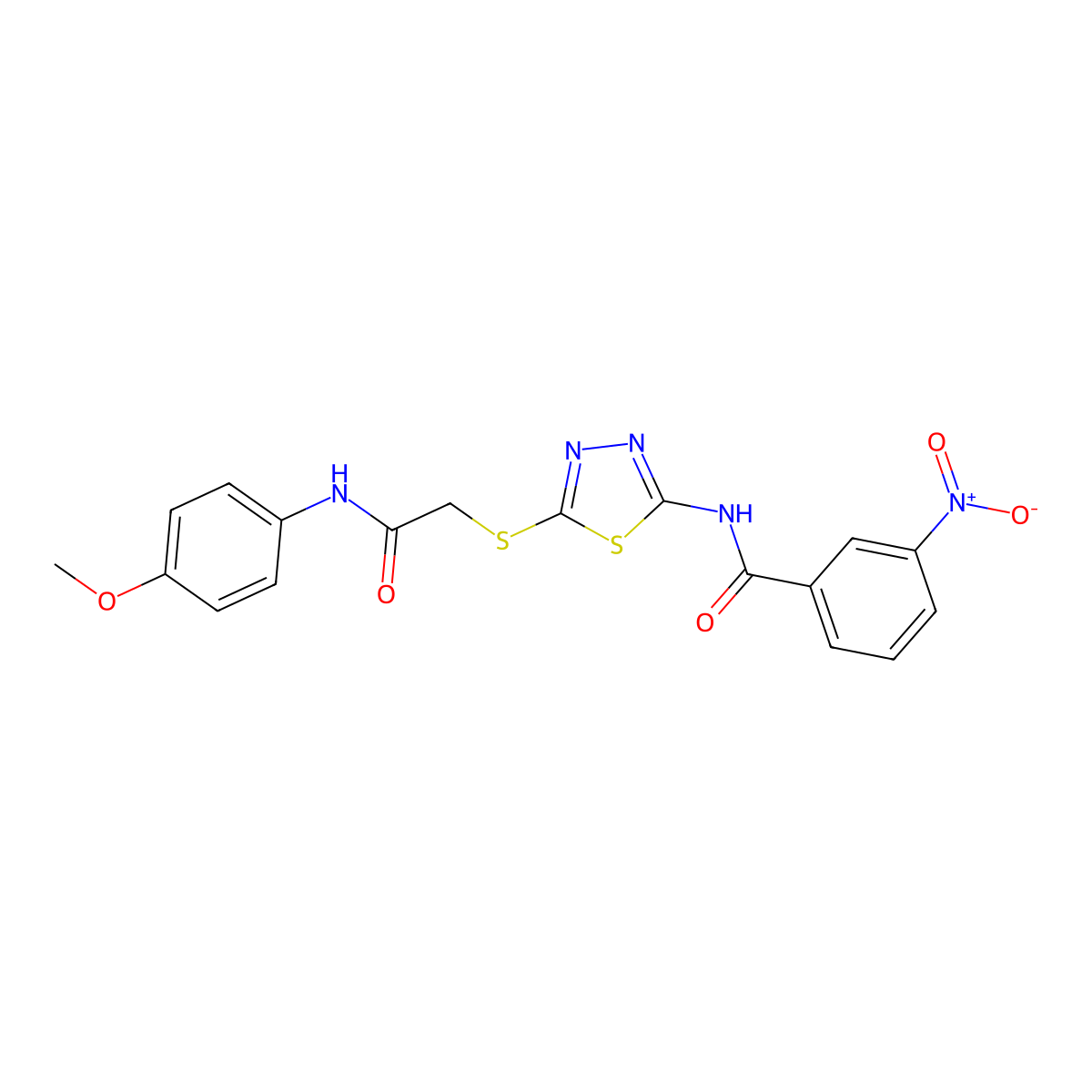 N-(5-((2-((4-methoxyphenyl)amino)-2-oxoethyl)thio)-1,3,4-thiadiazol-2-yl)-3-nitrobenzamide molecular structure, CAS 392293-77-5