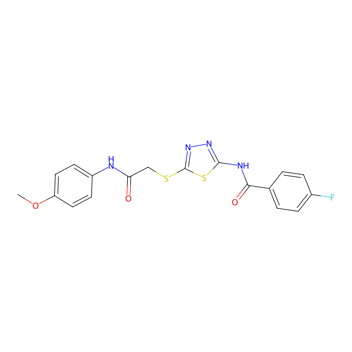 4-fluoro-N-[5-[2-(4-methoxyanilino)-2-oxoethyl]sulfanyl-1,3,4-thiadiazol-2-yl]benzamide molecular structure, CAS 392293-81-1