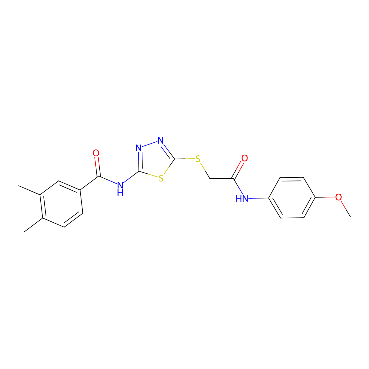 N-(5-((2-((4-methoxyphenyl)amino)-2-oxoethyl)thio)-1,3,4-thiadiazol-2-yl)-3,4-dimethylbenzamide molecular structure, CAS 392293-87-7