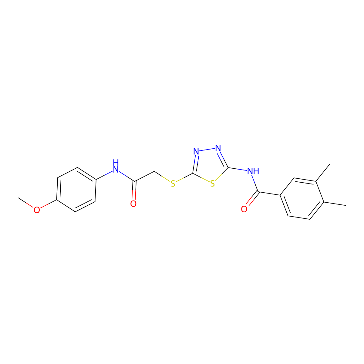 N-(5-((2-((4-methoxyphenyl)amino)-2-oxoethyl)thio)-1,3,4-thiadiazol-2-yl)-3,4-dimethylbenzamide molecular structure, CAS 392293-87-7