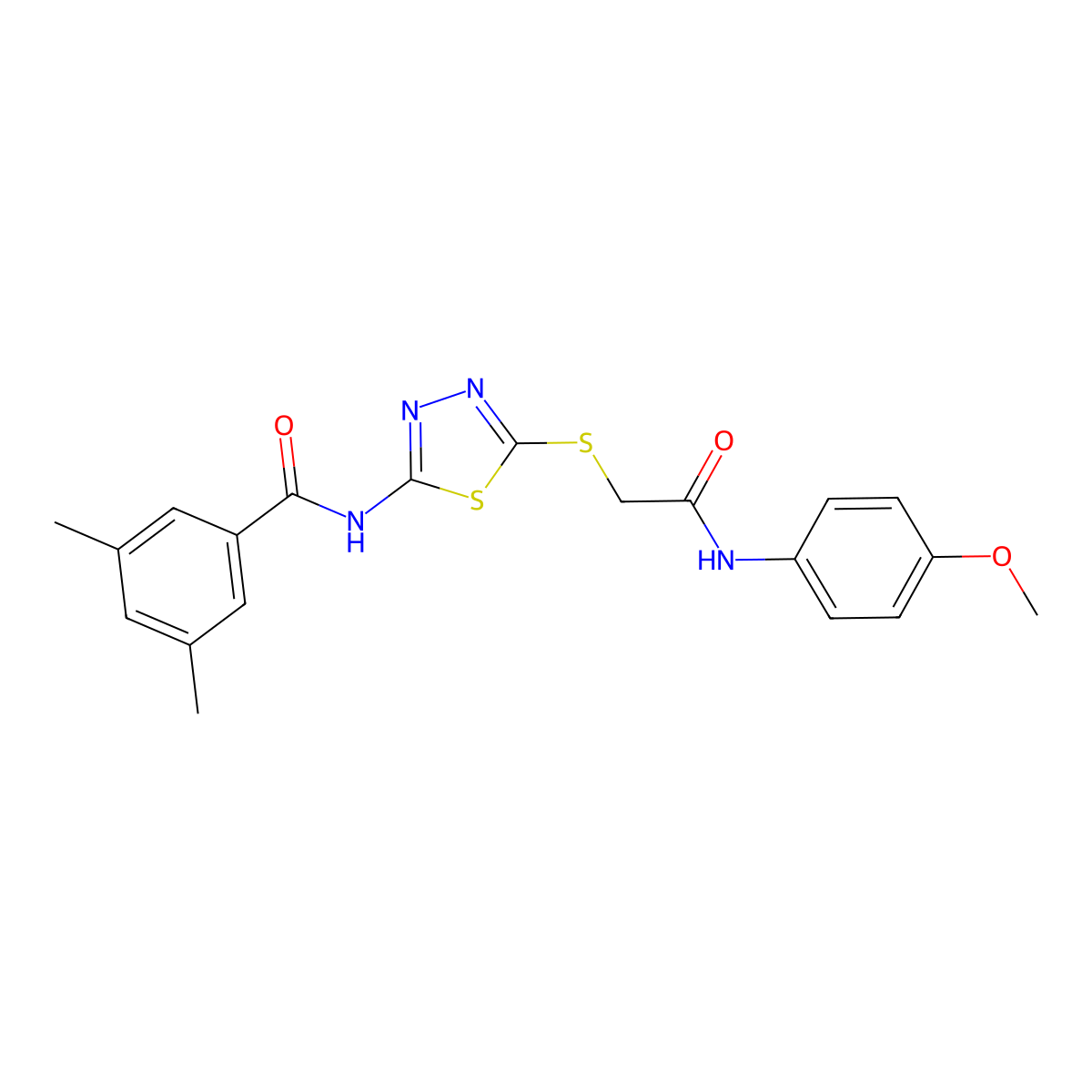 N-[5-[2-(4-methoxyanilino)-2-oxoethyl]sulfanyl-1,3,4-thiadiazol-2-yl]-3,5-dimethylbenzamide molecular structure, CAS 392293-88-8