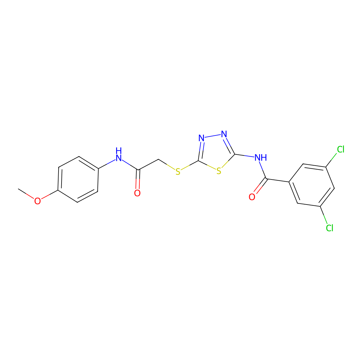 3,5-dichloro-N-[5-[2-(4-methoxyanilino)-2-oxoethyl]sulfanyl-1,3,4-thiadiazol-2-yl]benzamide molecular structure, CAS 392293-89-9