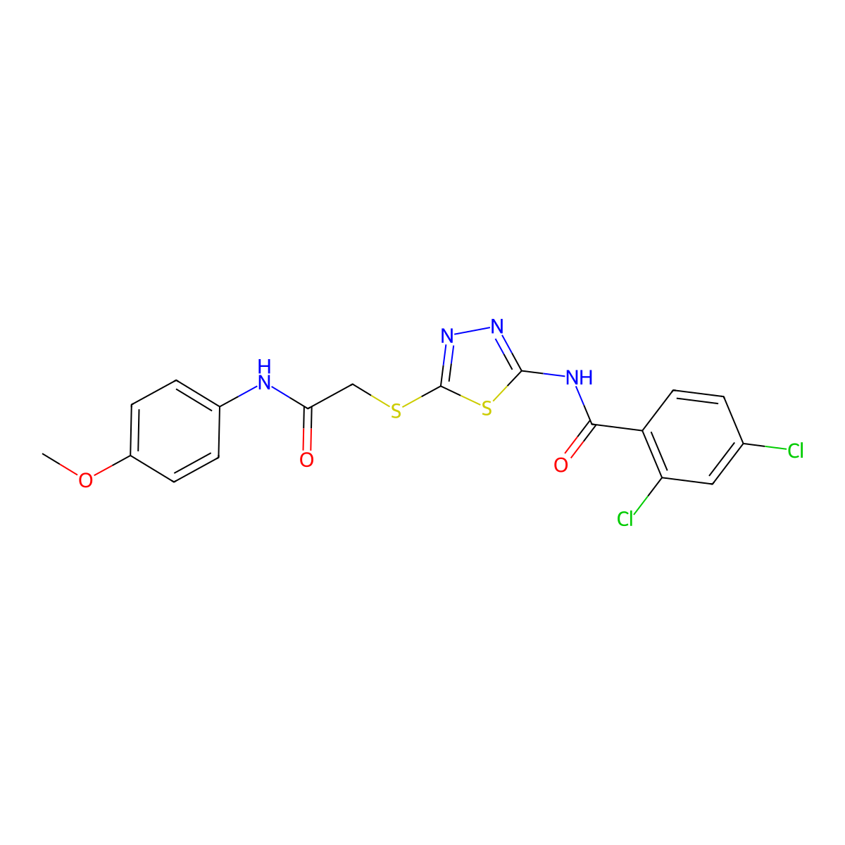 2,4-dichloro-N-(5-((2-((4-methoxyphenyl)amino)-2-oxoethyl)thio)-1,3,4-thiadiazol-2-yl)benzamide molecular structure, CAS 392293-90-2