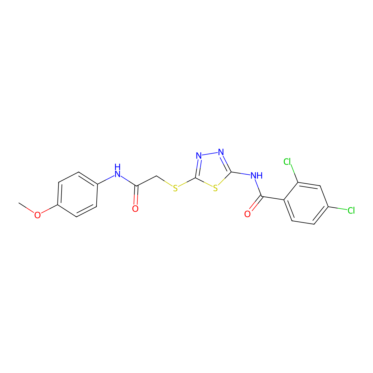 2,4-dichloro-N-(5-((2-((4-methoxyphenyl)amino)-2-oxoethyl)thio)-1,3,4-thiadiazol-2-yl)benzamide molecular structure, CAS 392293-90-2