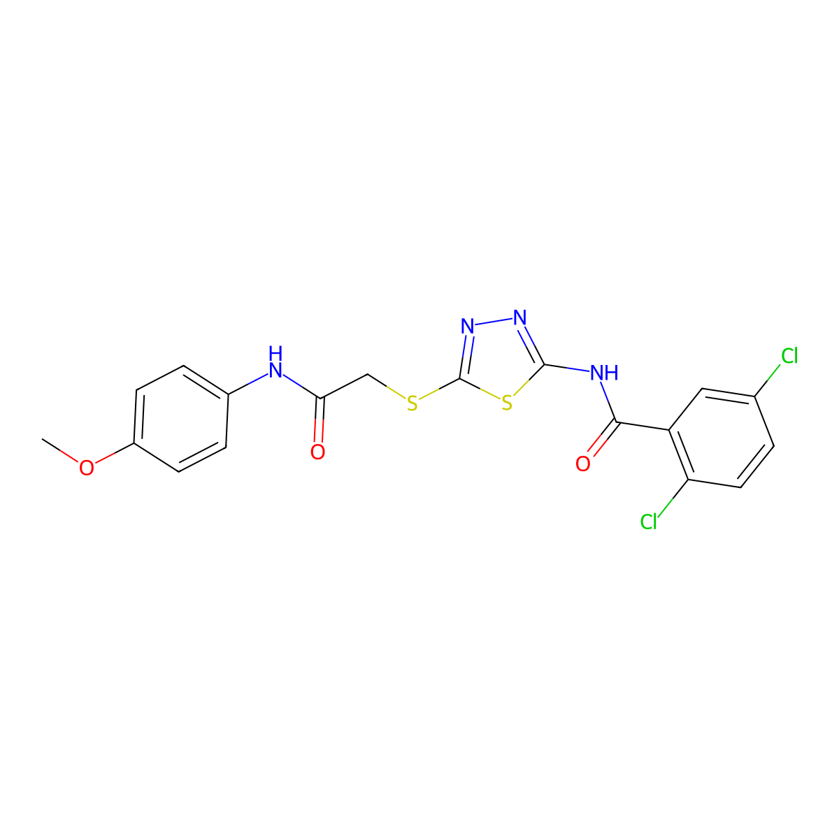 2,5-dichloro-N-[5-[2-(4-methoxyanilino)-2-oxoethyl]sulfanyl-1,3,4-thiadiazol-2-yl]benzamide molecular structure, CAS 392293-91-3