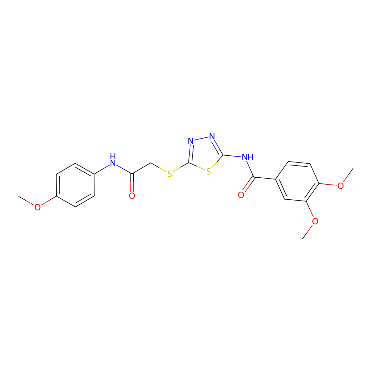 3,4-dimethoxy-N-(5-((2-((4-methoxyphenyl)amino)-2-oxoethyl)thio)-1,3,4-thiadiazol-2-yl)benzamide molecular structure, CAS 392293-92-4