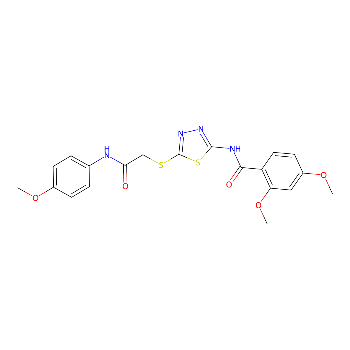 2,4-dimethoxy-N-[5-[2-(4-methoxyanilino)-2-oxoethyl]sulfanyl-1,3,4-thiadiazol-2-yl]benzamide molecular structure, CAS 392293-93-5