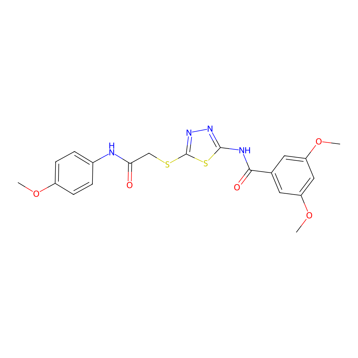 3,5-dimethoxy-N-[5-[2-(4-methoxyanilino)-2-oxoethyl]sulfanyl-1,3,4-thiadiazol-2-yl]benzamide molecular structure, CAS 392293-95-7