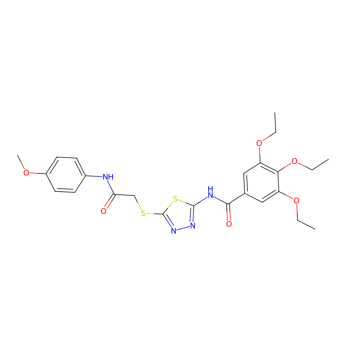 3,4,5-triethoxy-N-[5-[2-(4-methoxyanilino)-2-oxoethyl]sulfanyl-1,3,4-thiadiazol-2-yl]benzamide molecular structure, CAS 392293-99-1