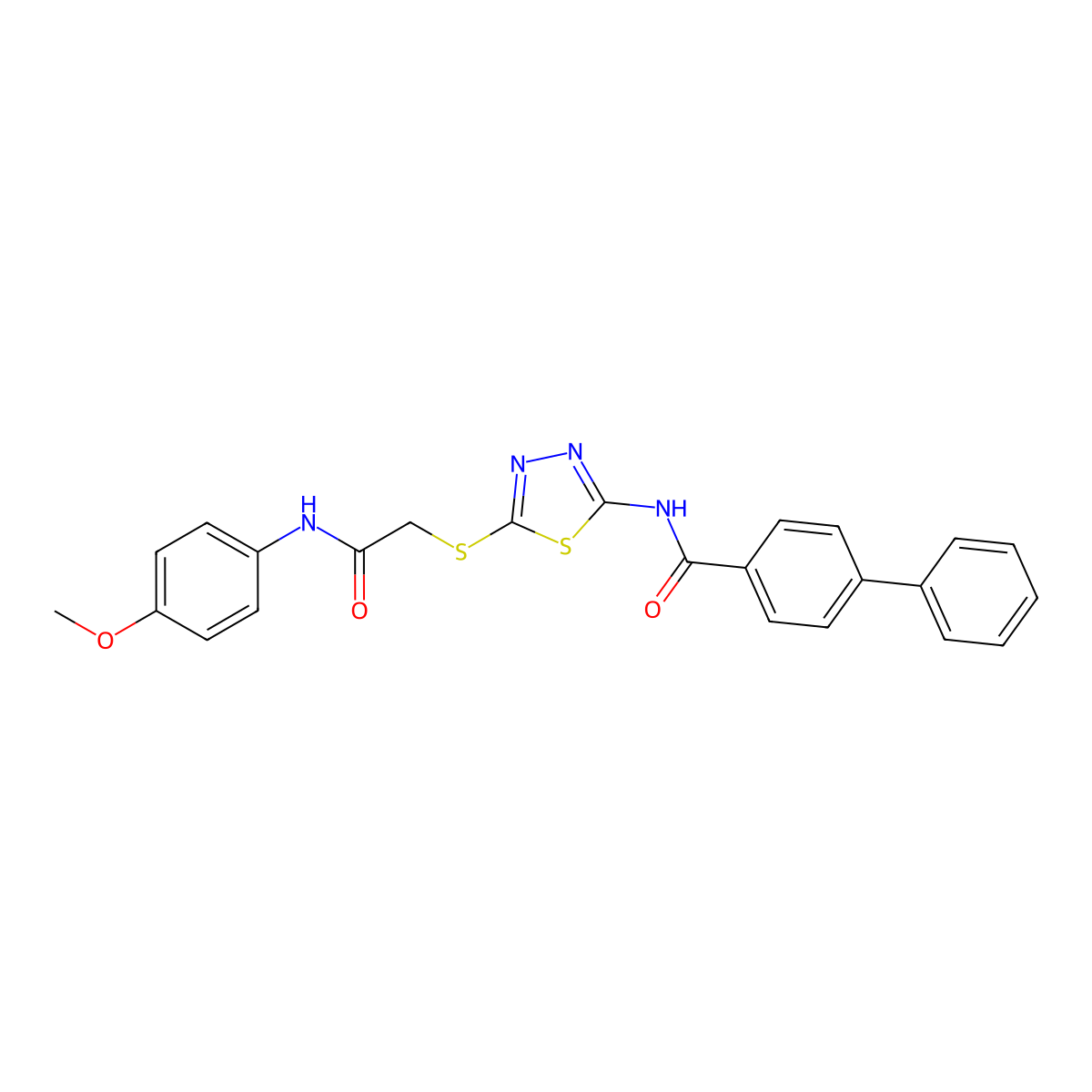 N-(5-((2-((4-methoxyphenyl)amino)-2-oxoethyl)thio)-1,3,4-thiadiazol-2-yl)-[1,1'-biphenyl]-4-carboxamide molecular structure, CAS 392294-01-8