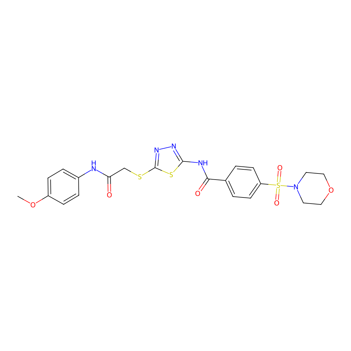 N-(5-((2-((4-methoxyphenyl)amino)-2-oxoethyl)thio)-1,3,4-thiadiazol-2-yl)-4-(morpholinosulfonyl)benzamide molecular structure, CAS 392294-07-4