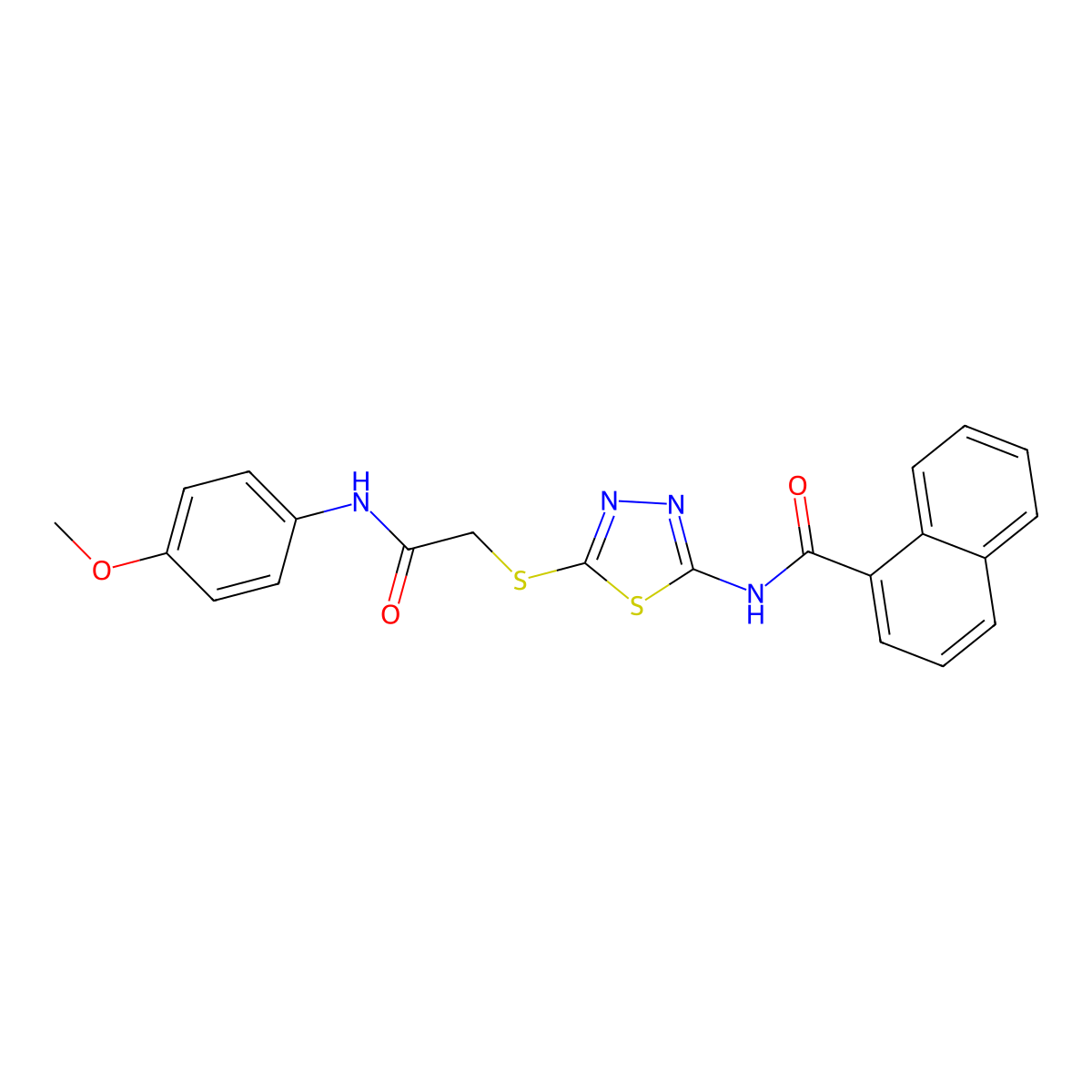 N-(5-((2-((4-methoxyphenyl)amino)-2-oxoethyl)thio)-1,3,4-thiadiazol-2-yl)-1-naphthamide molecular structure, CAS 392294-09-6