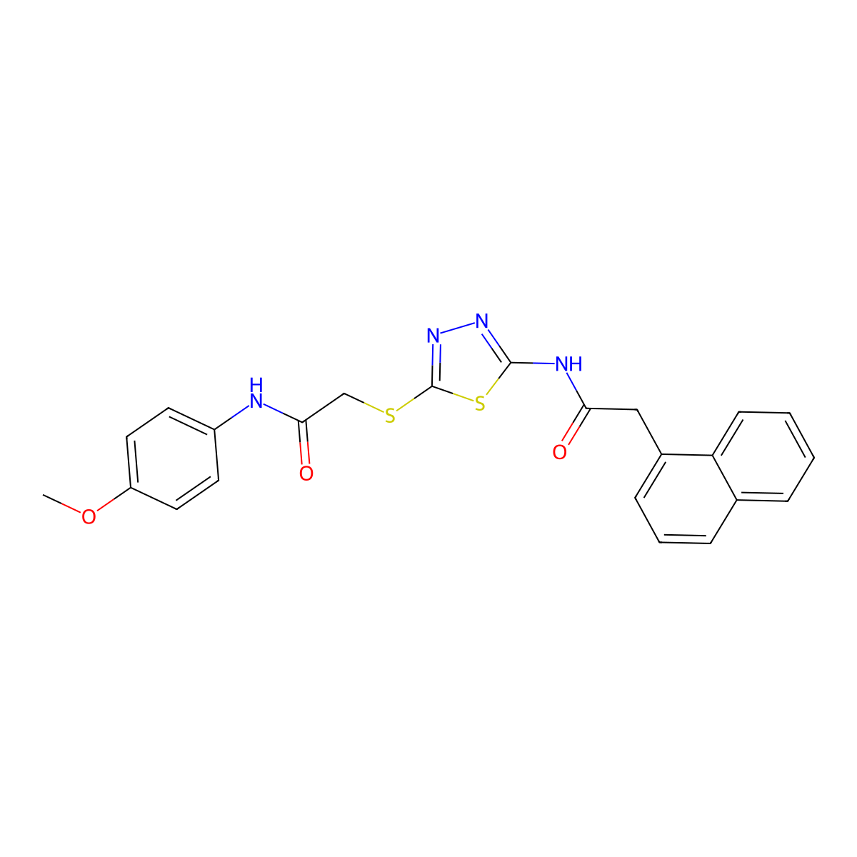 N-(4-methoxyphenyl)-2-((5-(2-(naphthalen-1-yl)acetamido)-1,3,4-thiadiazol-2-yl)thio)acetamide molecular structure, CAS 392294-10-9