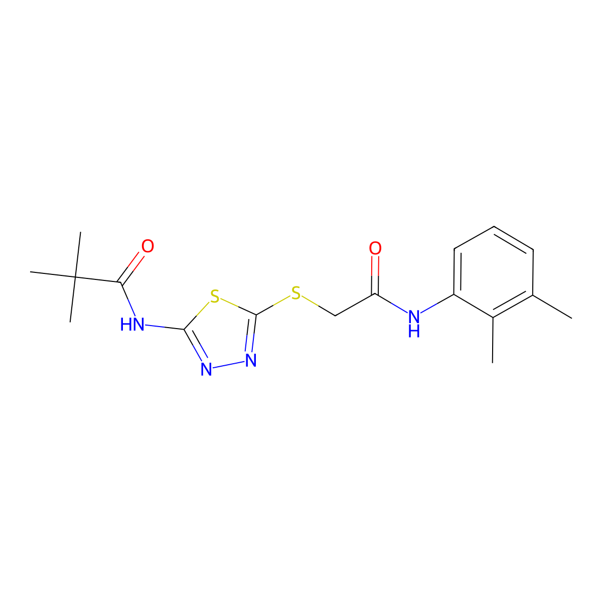 N-(5-((2-((2,3-dimethylphenyl)amino)-2-oxoethyl)thio)-1,3,4-thiadiazol-2-yl)pivalamide molecular structure, CAS 392294-13-2