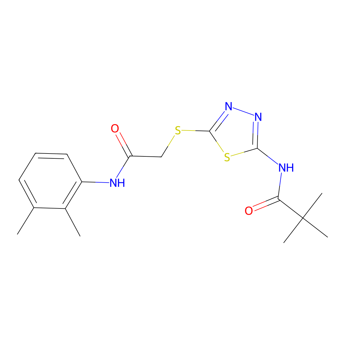 N-(5-((2-((2,3-dimethylphenyl)amino)-2-oxoethyl)thio)-1,3,4-thiadiazol-2-yl)pivalamide molecular structure, CAS 392294-13-2