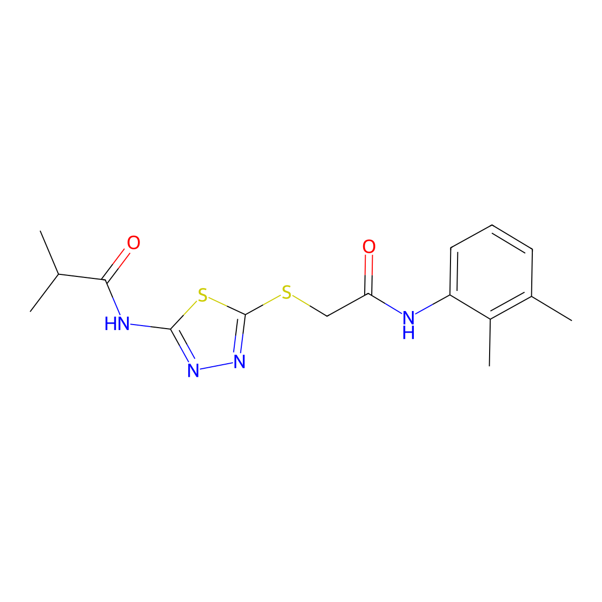 N-(5-((2-((2,3-dimethylphenyl)amino)-2-oxoethyl)thio)-1,3,4-thiadiazol-2-yl)isobutyramide molecular structure, CAS 392294-14-3