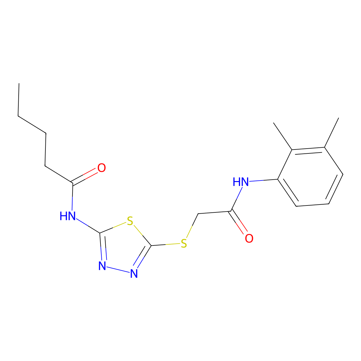 N-(5-((2-((2,3-dimethylphenyl)amino)-2-oxoethyl)thio)-1,3,4-thiadiazol-2-yl)pentanamide molecular structure, CAS 392294-17-6