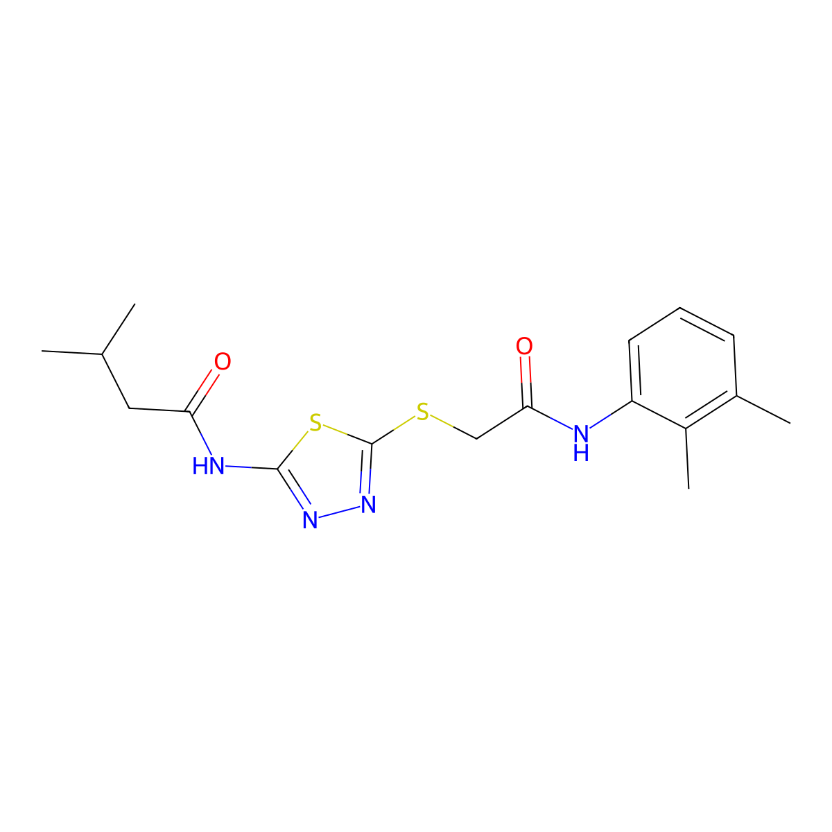 N-(5-((2-((2,3-dimethylphenyl)amino)-2-oxoethyl)thio)-1,3,4-thiadiazol-2-yl)-3-methylbutanamide molecular structure, CAS 392294-18-7