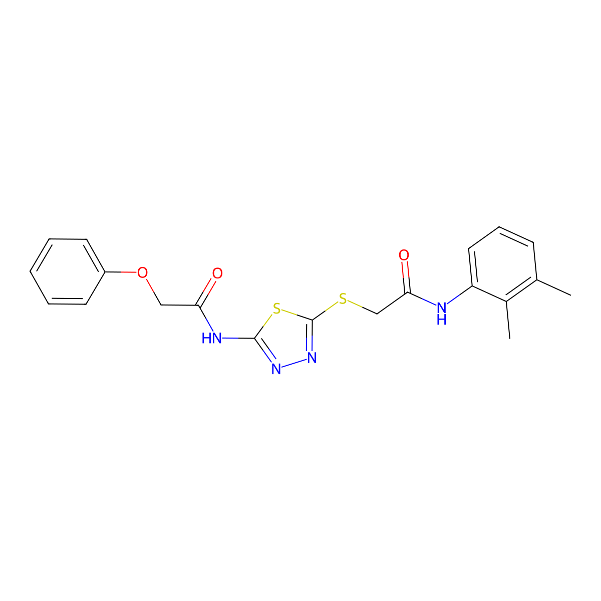 N-(2,3-dimethylphenyl)-2-((5-(2-phenoxyacetamido)-1,3,4-thiadiazol-2-yl)thio)acetamide molecular structure, CAS 392294-19-8