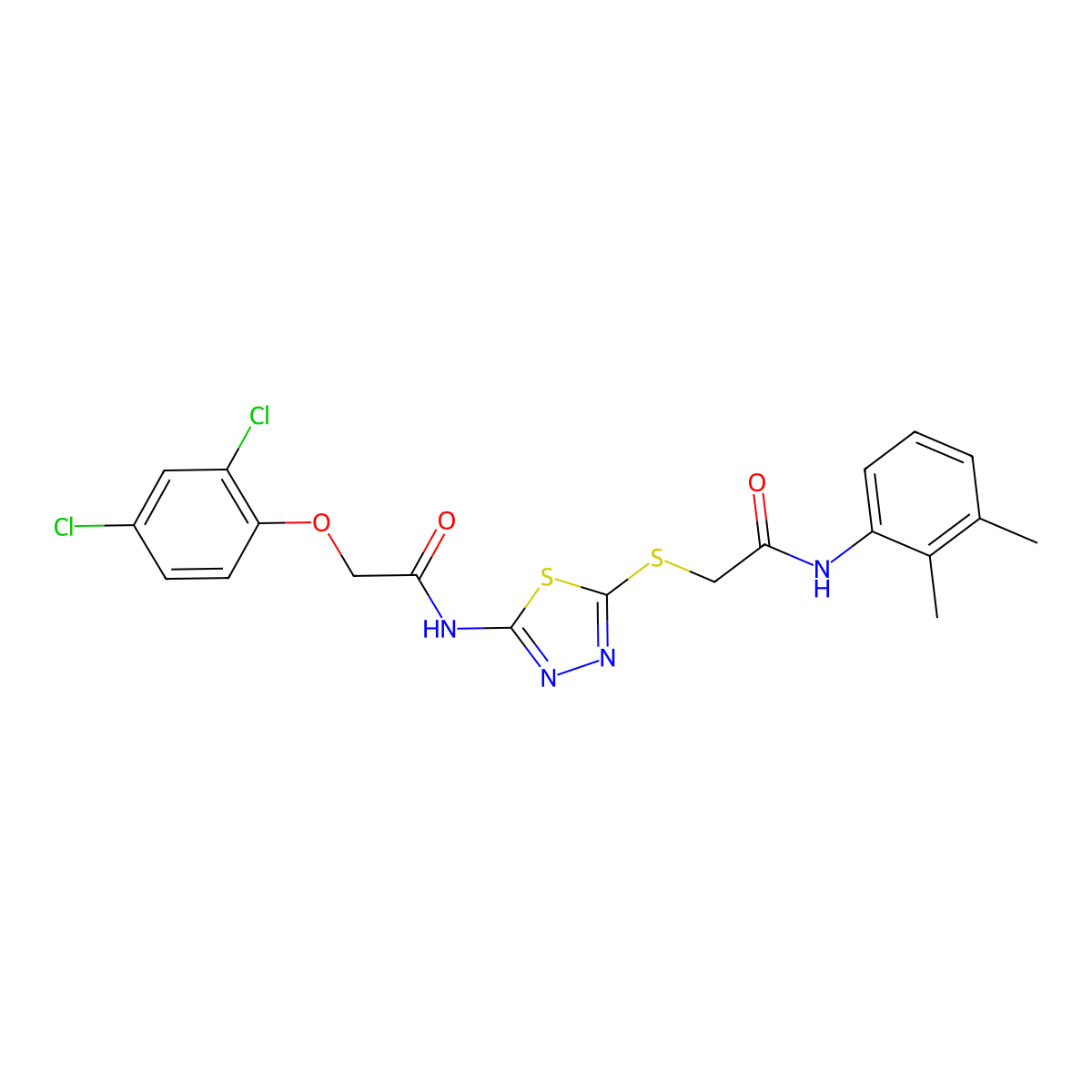 2-(2,4-dichlorophenoxy)-N-(5-((2-((2,3-dimethylphenyl)amino)-2-oxoethyl)thio)-1,3,4-thiadiazol-2-yl)acetamide molecular structure, CAS 392294-21-2