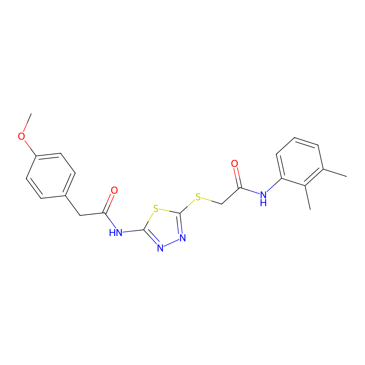 N-(2,3-dimethylphenyl)-2-((5-(2-(4-methoxyphenyl)acetamido)-1,3,4-thiadiazol-2-yl)thio)acetamide molecular structure, CAS 392294-23-4