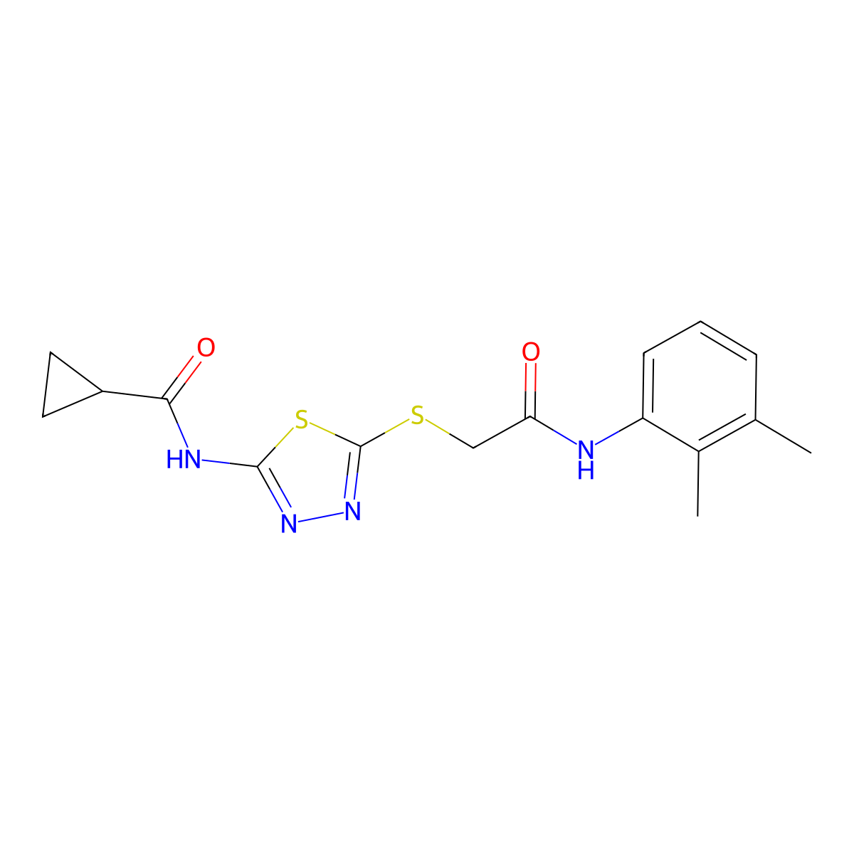 N-(5-((2-((2,3-dimethylphenyl)amino)-2-oxoethyl)thio)-1,3,4-thiadiazol-2-yl)cyclopropanecarboxamide molecular structure, CAS 392294-25-6