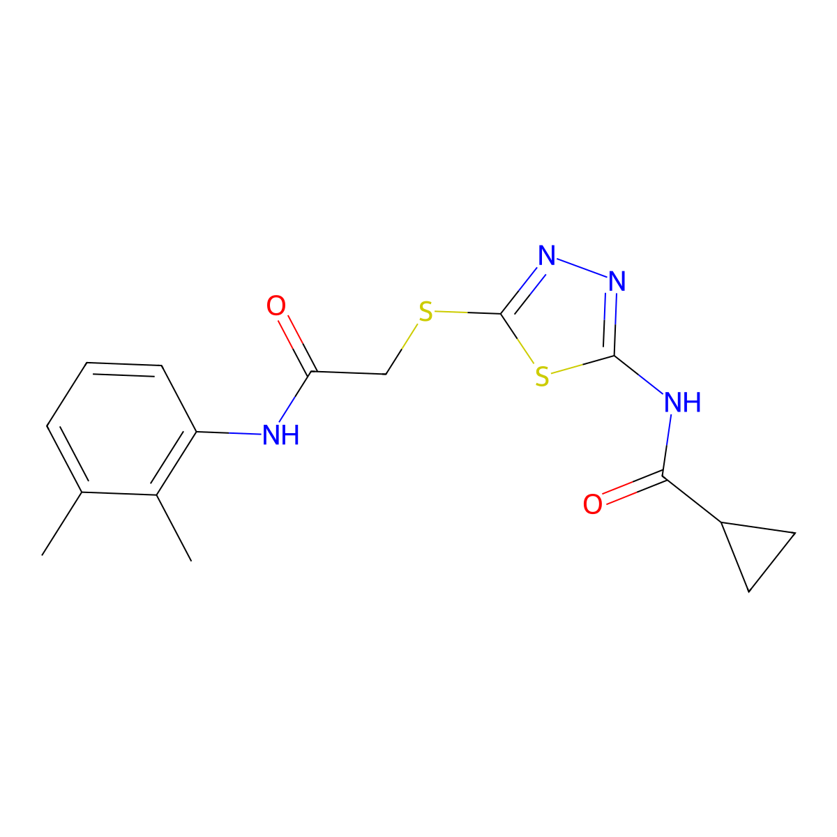 N-(5-((2-((2,3-dimethylphenyl)amino)-2-oxoethyl)thio)-1,3,4-thiadiazol-2-yl)cyclopropanecarboxamide molecular structure, CAS 392294-25-6