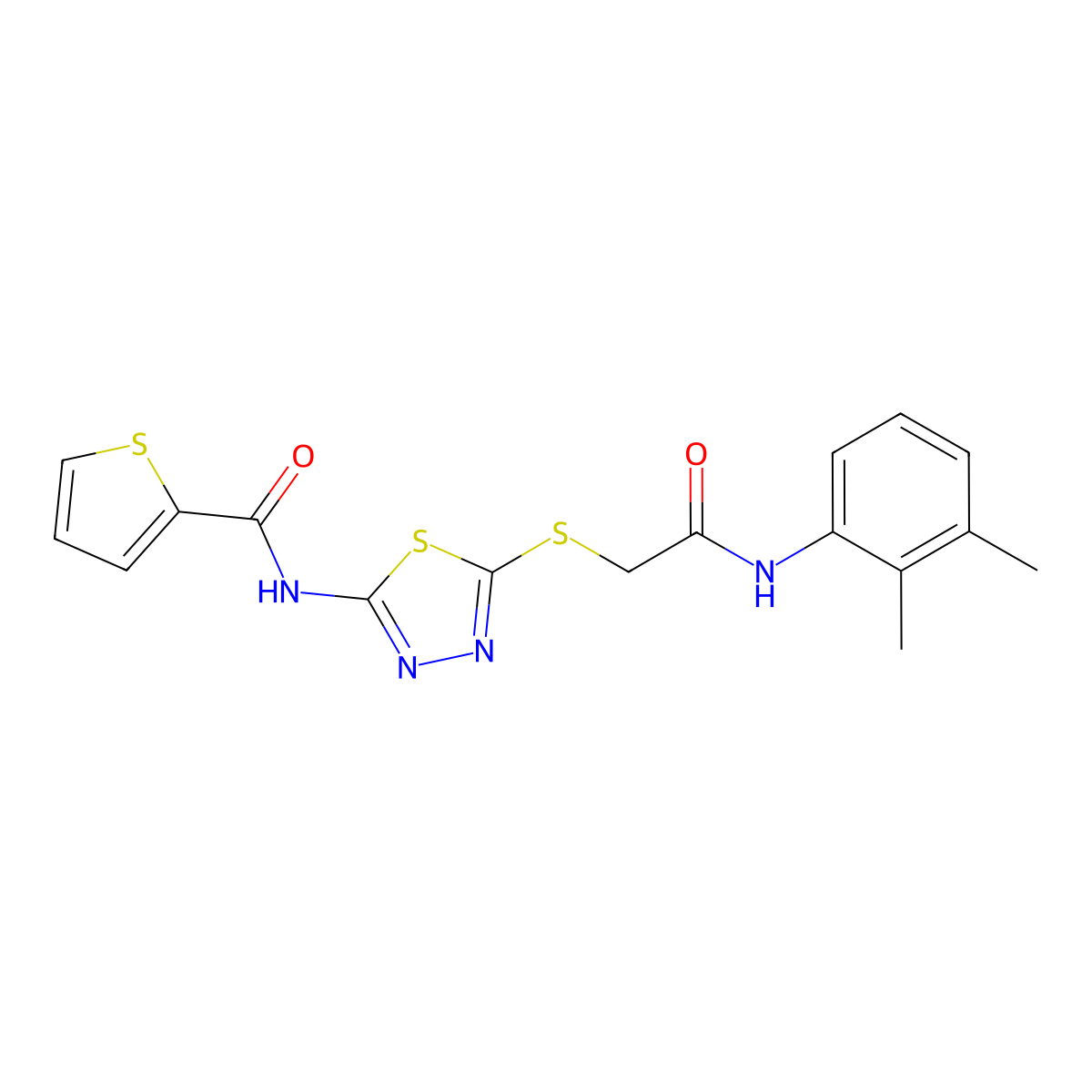 N-(5-((2-((2,3-dimethylphenyl)amino)-2-oxoethyl)thio)-1,3,4-thiadiazol-2-yl)thiophene-2-carboxamide molecular structure, CAS 392294-28-9