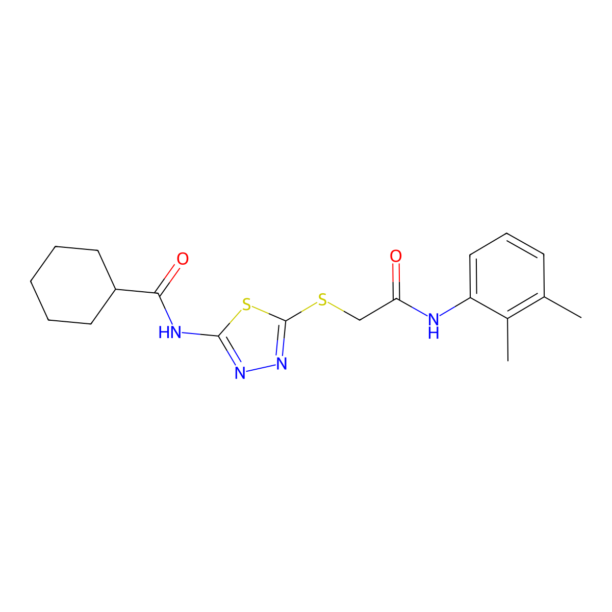 N-[5-[2-(2,3-dimethylanilino)-2-oxoethyl]sulfanyl-1,3,4-thiadiazol-2-yl]cyclohexanecarboxamide molecular structure, CAS 392294-29-0