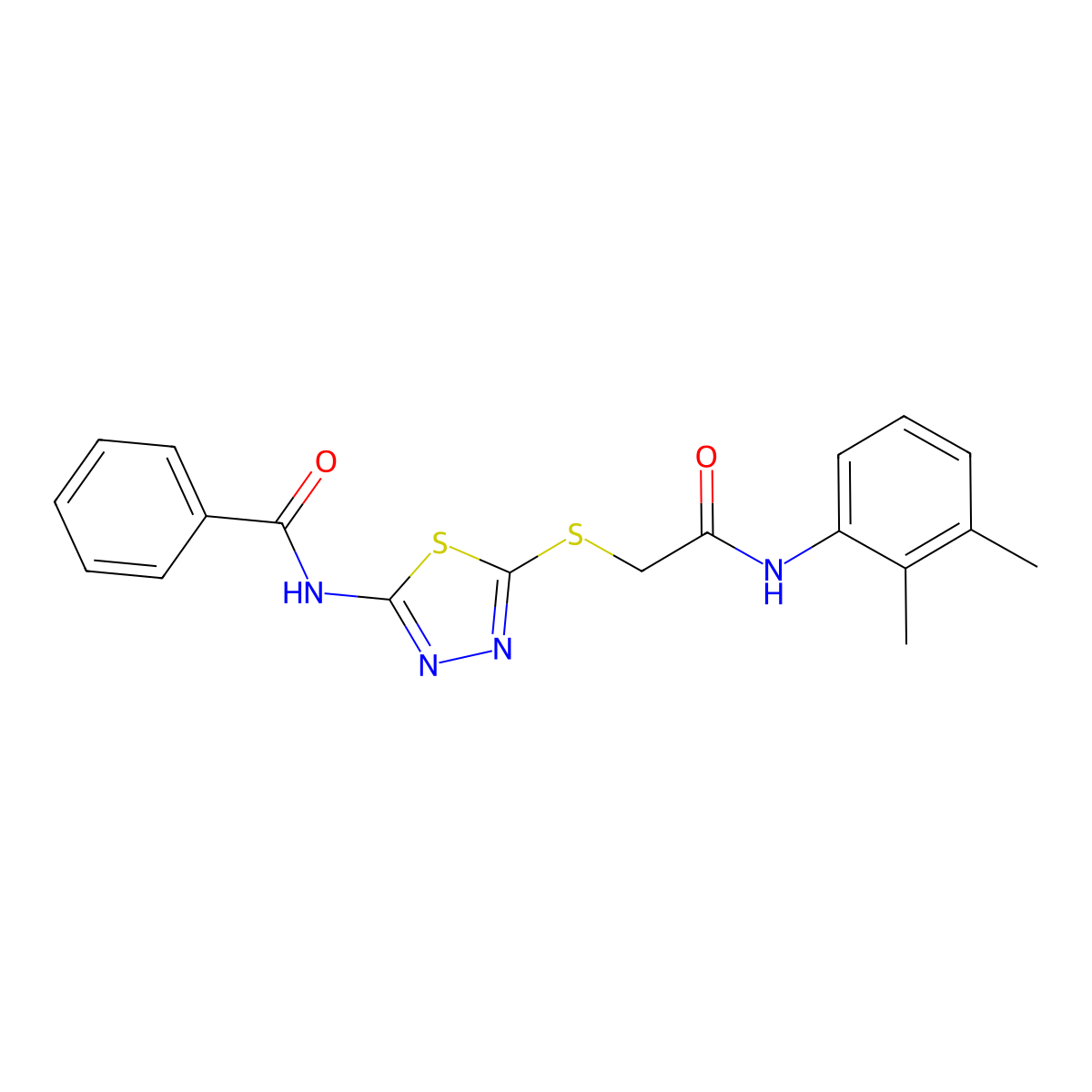 N-(5-((2-((2,3-dimethylphenyl)amino)-2-oxoethyl)thio)-1,3,4-thiadiazol-2-yl)benzamide molecular structure, CAS 392294-30-3