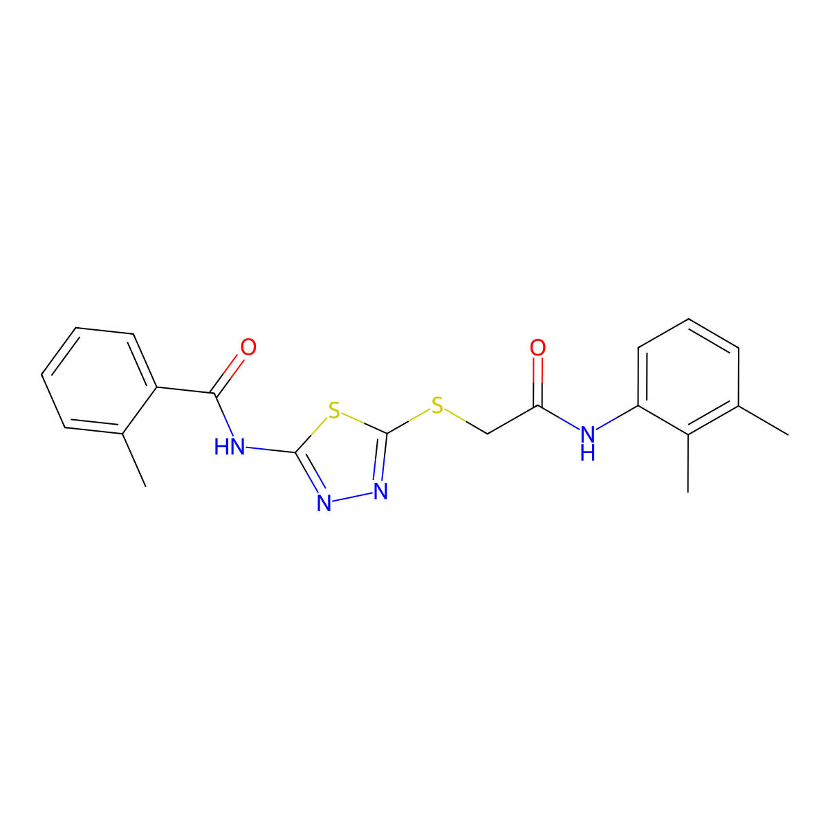 N-(5-((2-((2,3-dimethylphenyl)amino)-2-oxoethyl)thio)-1,3,4-thiadiazol-2-yl)-2-methylbenzamide molecular structure, CAS 392294-31-4