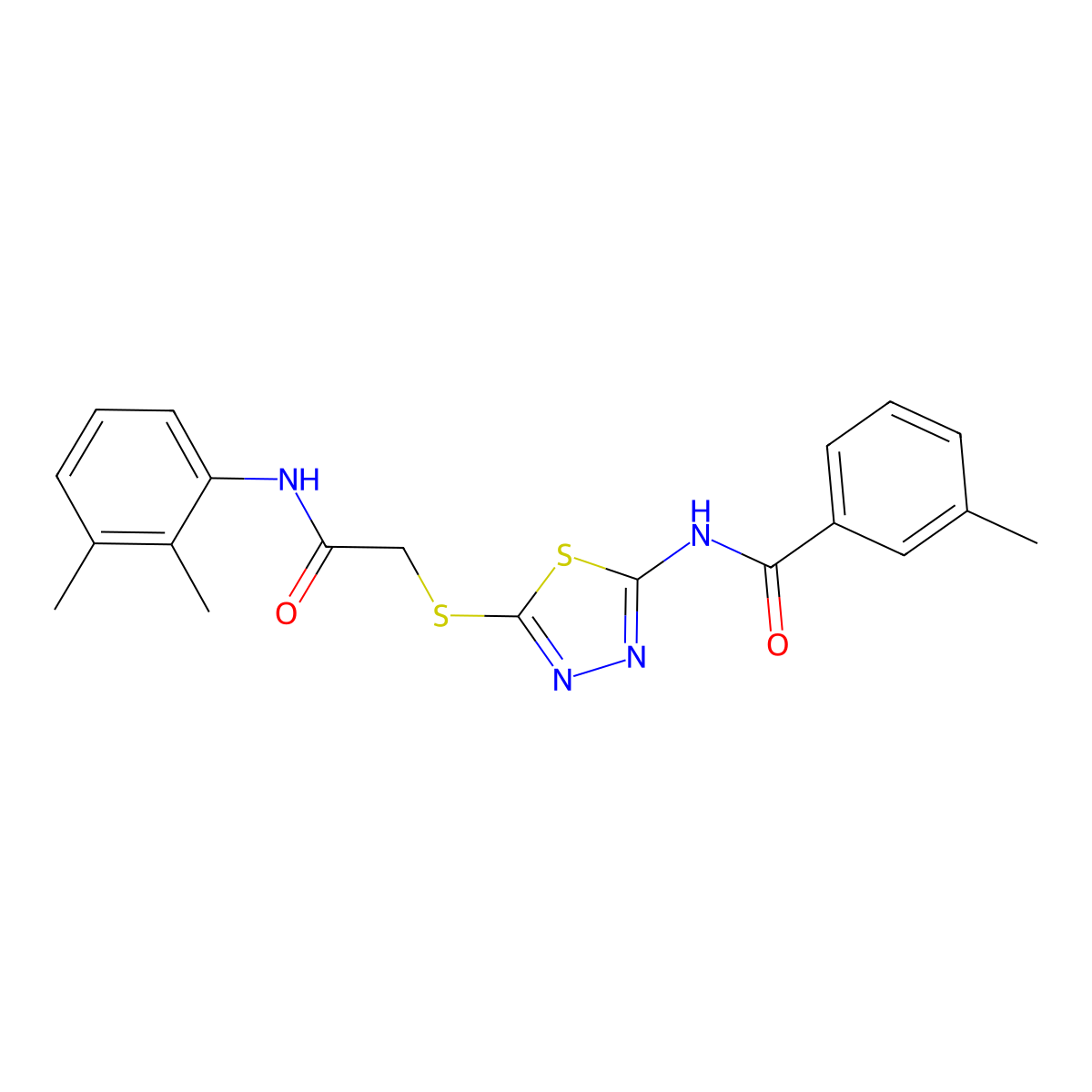 N-(5-((2-((2,3-dimethylphenyl)amino)-2-oxoethyl)thio)-1,3,4-thiadiazol-2-yl)-3-methylbenzamide molecular structure, CAS 392294-32-5