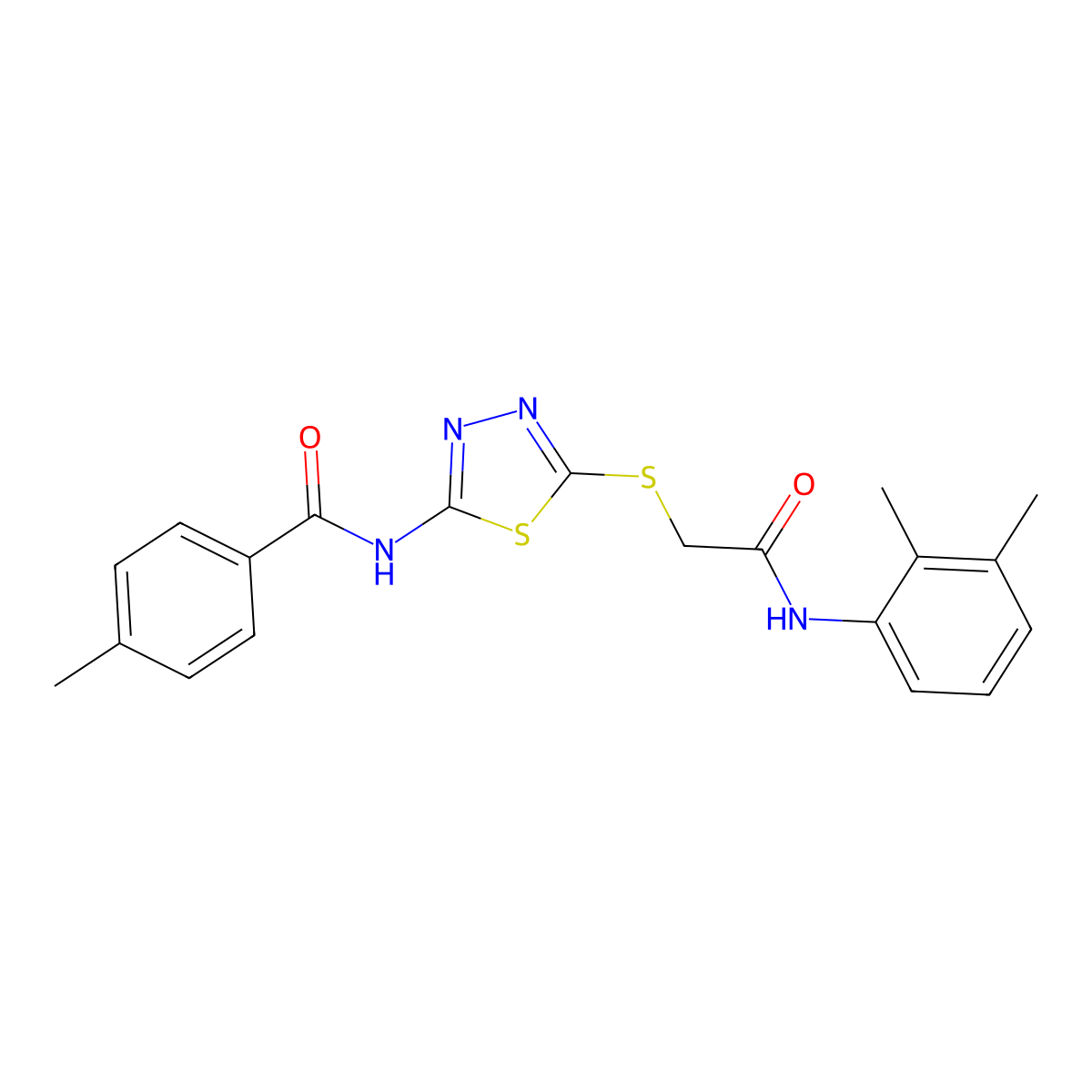 N-(5-((2-((2,3-dimethylphenyl)amino)-2-oxoethyl)thio)-1,3,4-thiadiazol-2-yl)-4-methylbenzamide molecular structure, CAS 392294-33-6