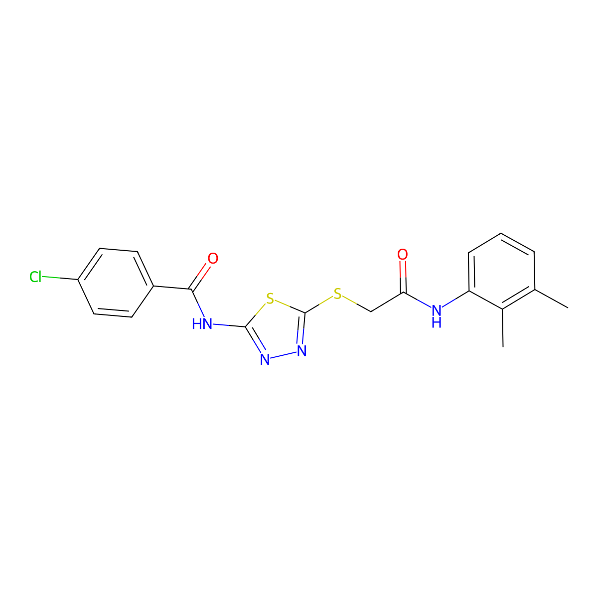 4-chloro-N-[5-[2-(2,3-dimethylanilino)-2-oxoethyl]sulfanyl-1,3,4-thiadiazol-2-yl]benzamide molecular structure, CAS 392294-34-7