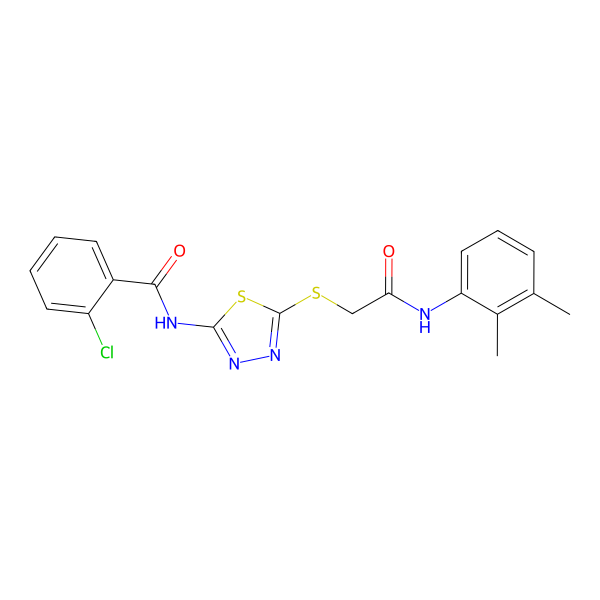 2-chloro-N-(5-((2-((2,3-dimethylphenyl)amino)-2-oxoethyl)thio)-1,3,4-thiadiazol-2-yl)benzamide molecular structure, CAS 392294-36-9
