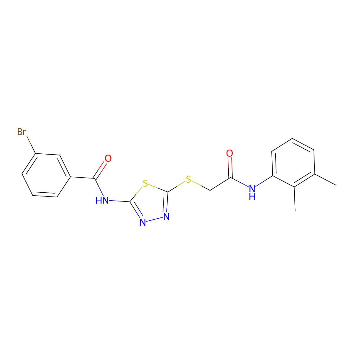 3-bromo-N-[5-[2-(2,3-dimethylanilino)-2-oxoethyl]sulfanyl-1,3,4-thiadiazol-2-yl]benzamide molecular structure, CAS 392294-38-1